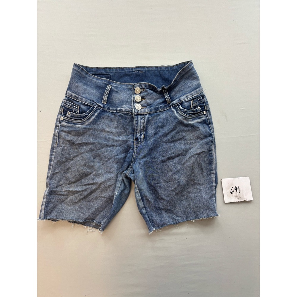 Silver Diva Womens High Waisted Denim Shorts Blue Embellished Pockets Size 15